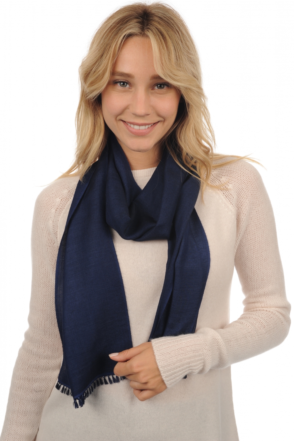Cashmere & Seta accessori scialli scarva blu navy 170x25cm